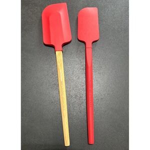 Williams Sonoma Spatula SET Red Silicone & Wood 2pc Luxury Kitchen Tools